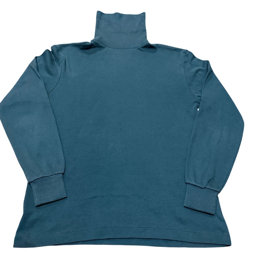 Vintage Lands End Turtleneck Mens Medium Teal Blue Green Made in USA Long Sleeve